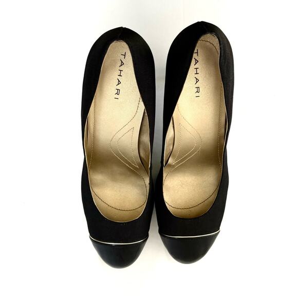Tahari Laurie Stilettos, Black High Heels, Patent Leather Toe, Fabric, Size 8.5 - Picture 7 of 7